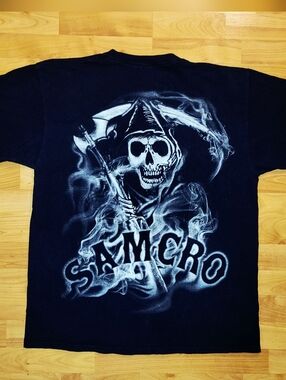 Sons Of Anarchy SAMCRO Grim Reaper Skull Black SOA Graphic T-Shirt, Extra Large